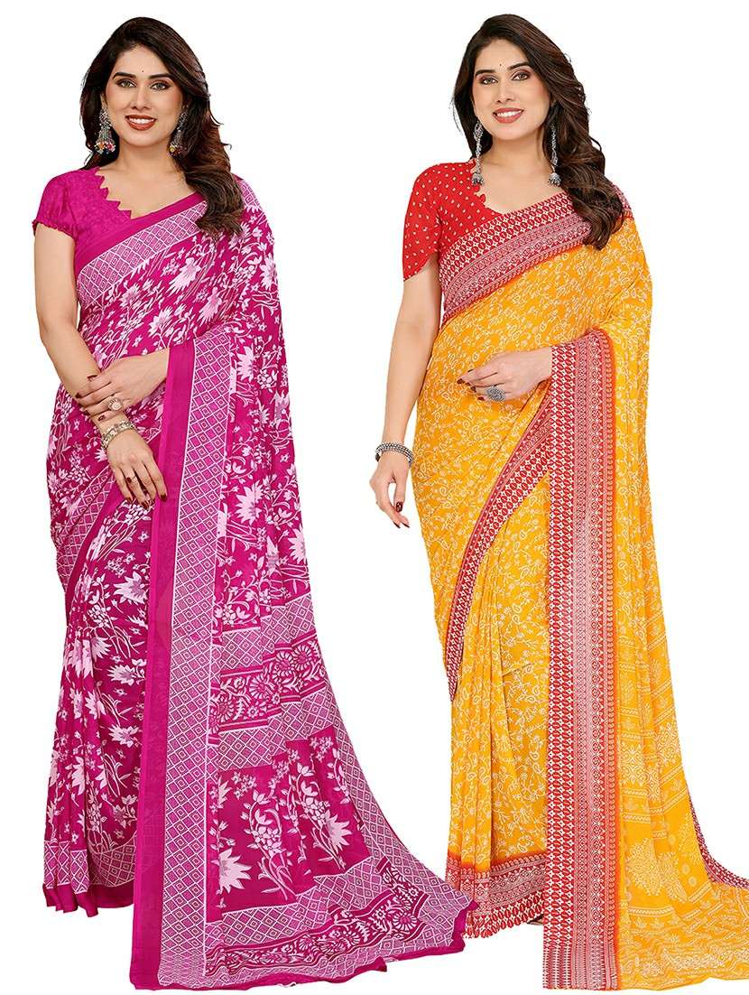 women pack of 2 printed combo saree with blouse