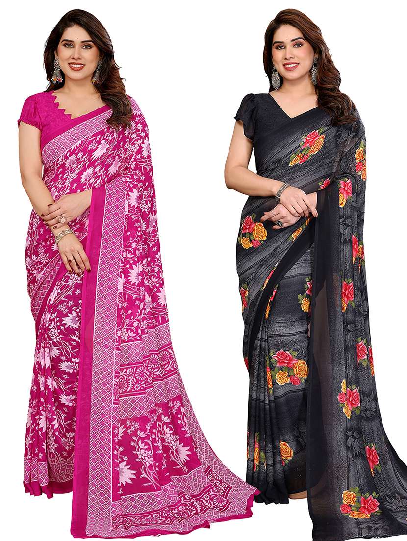 women pack of 2 printed combo saree with blouse