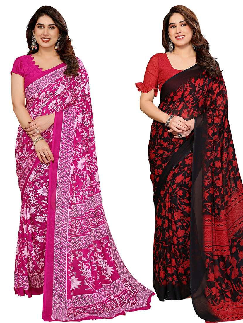 women pack of 2 printed combo saree with blouse