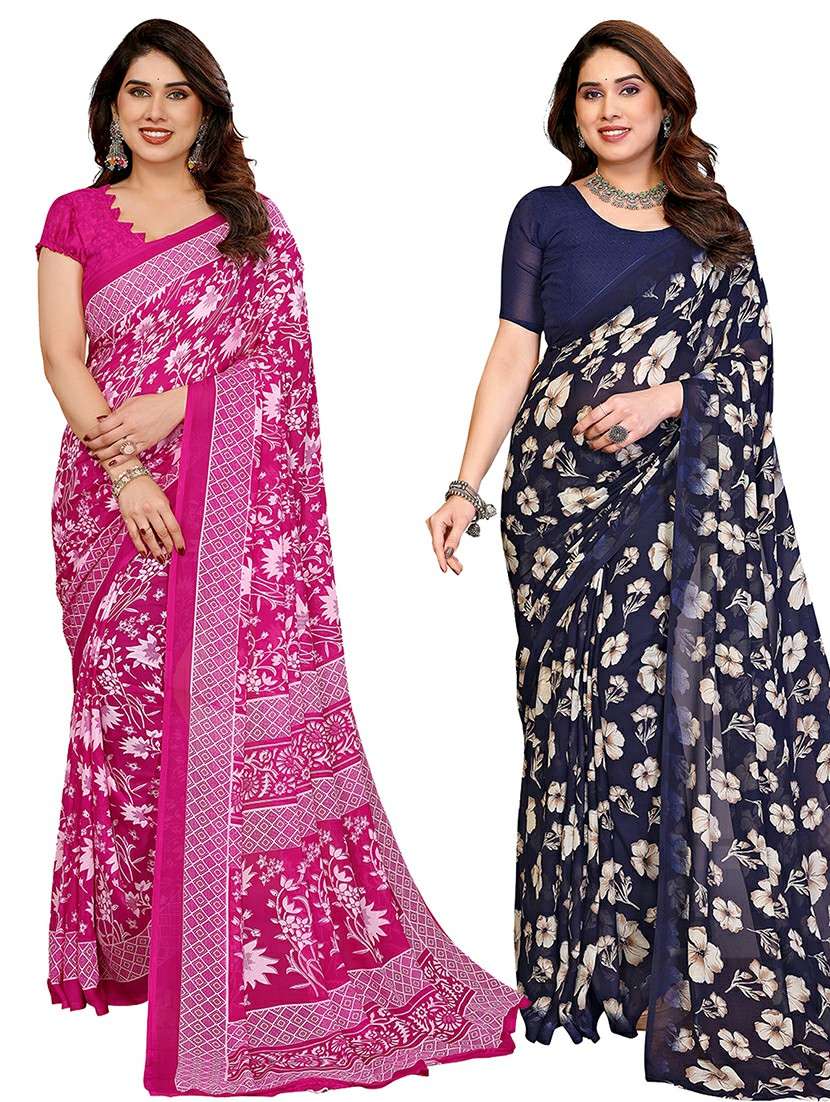 women pack of 2 printed combo saree with blouse