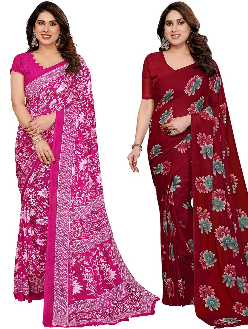 women pack of 2 printed combo saree with blouse