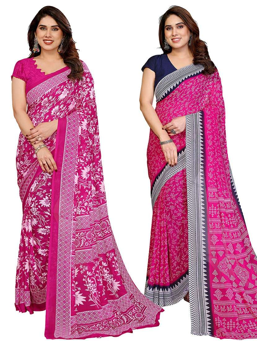 women pack of 2 printed combo saree with blouse