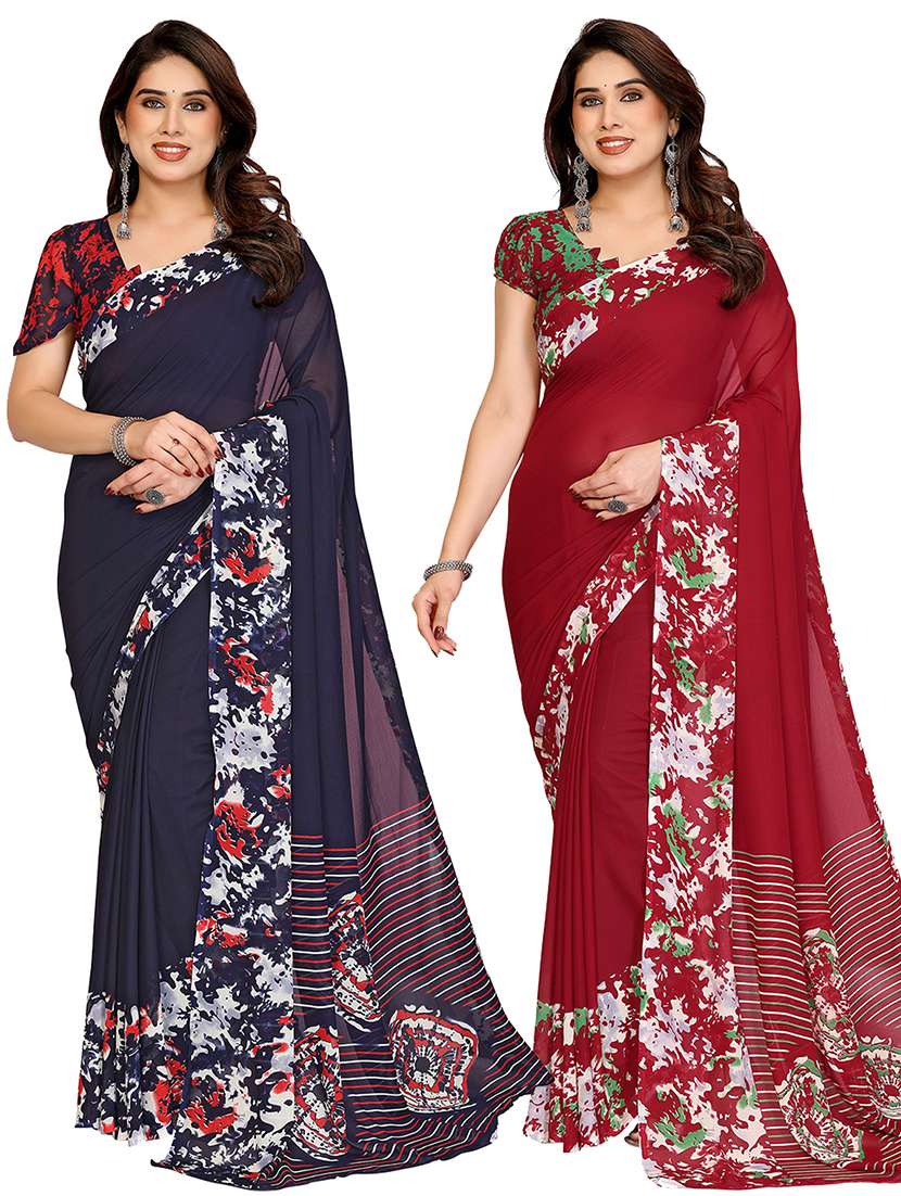 women pack of 2 printed combo saree with blouse