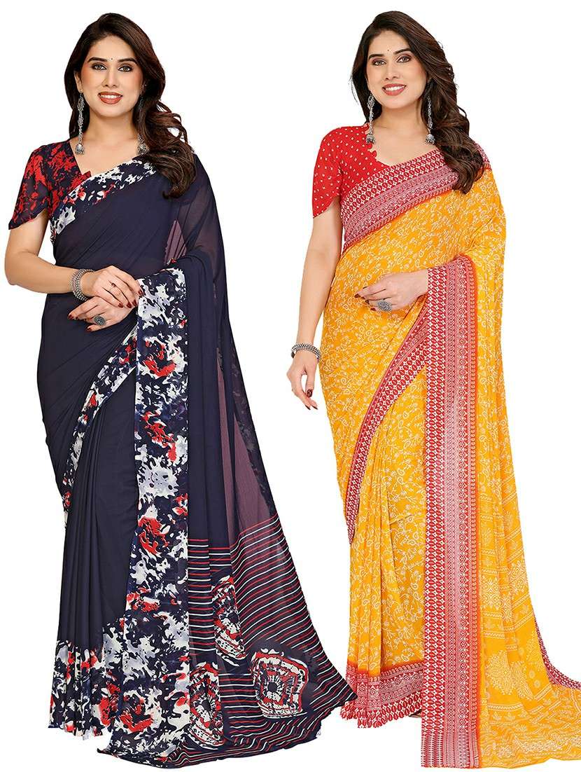 women pack of 2 printed combo saree with blouse