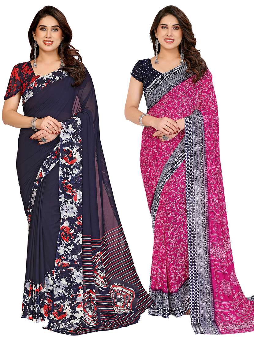 women pack of 2 printed combo saree with blouse
