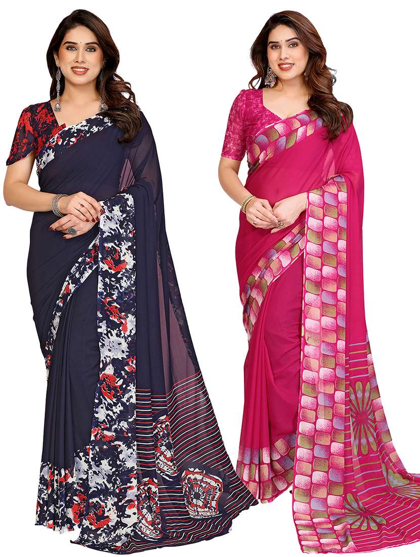 women pack of 2 printed combo saree with blouse
