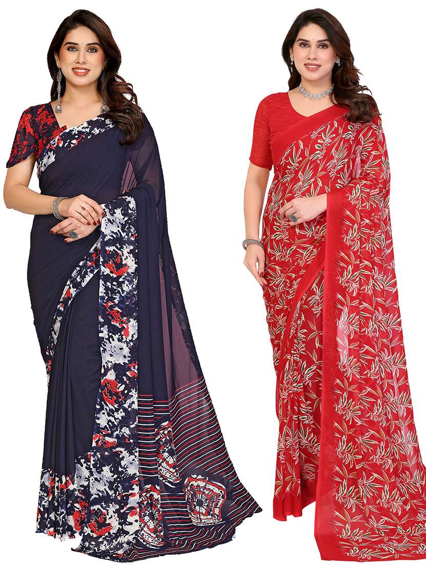 women pack of 2 printed combo saree with blouse