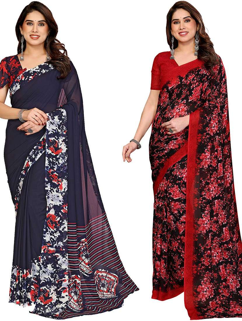 women pack of 2 printed combo saree with blouse