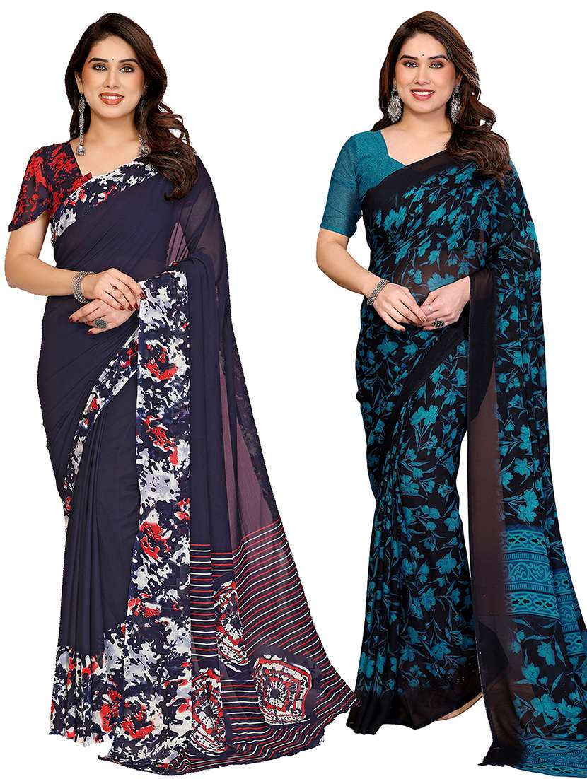 women pack of 2 printed combo saree with blouse