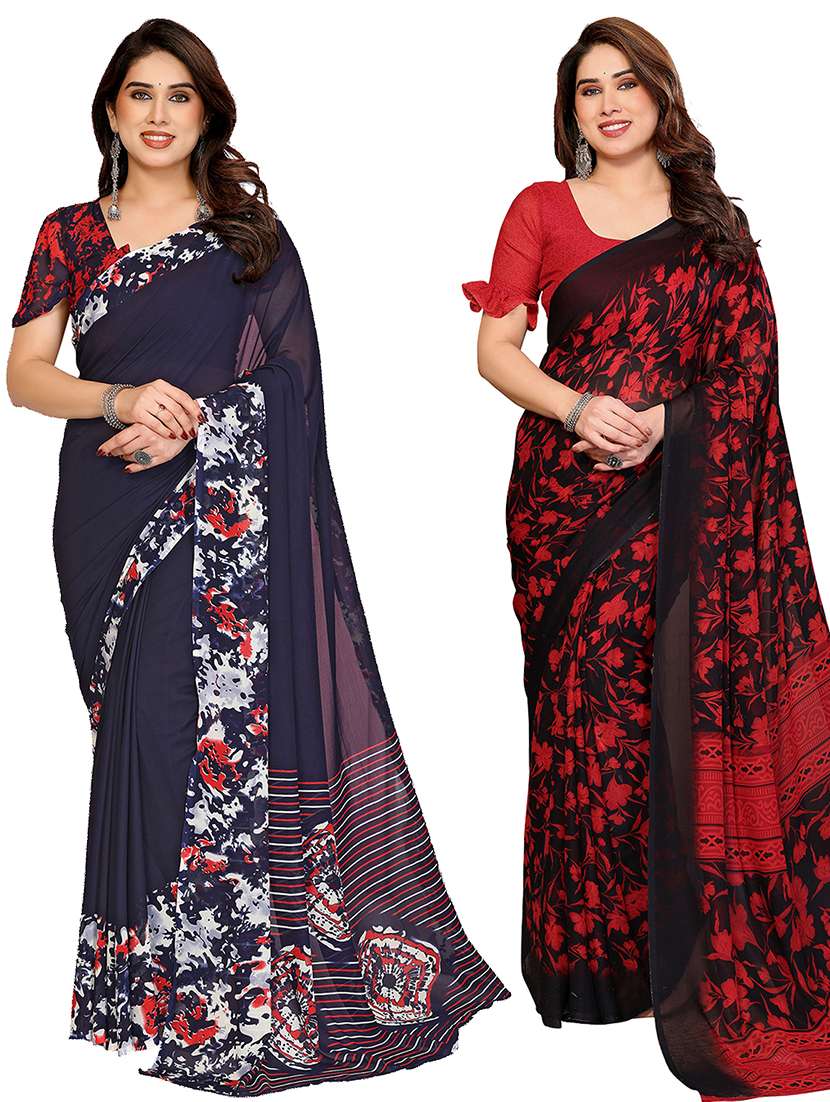 women pack of 2 printed combo saree with blouse