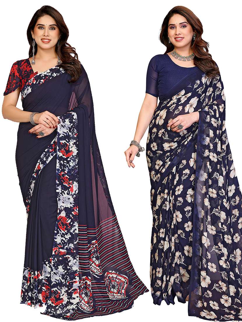 women pack of 2 printed combo saree with blouse