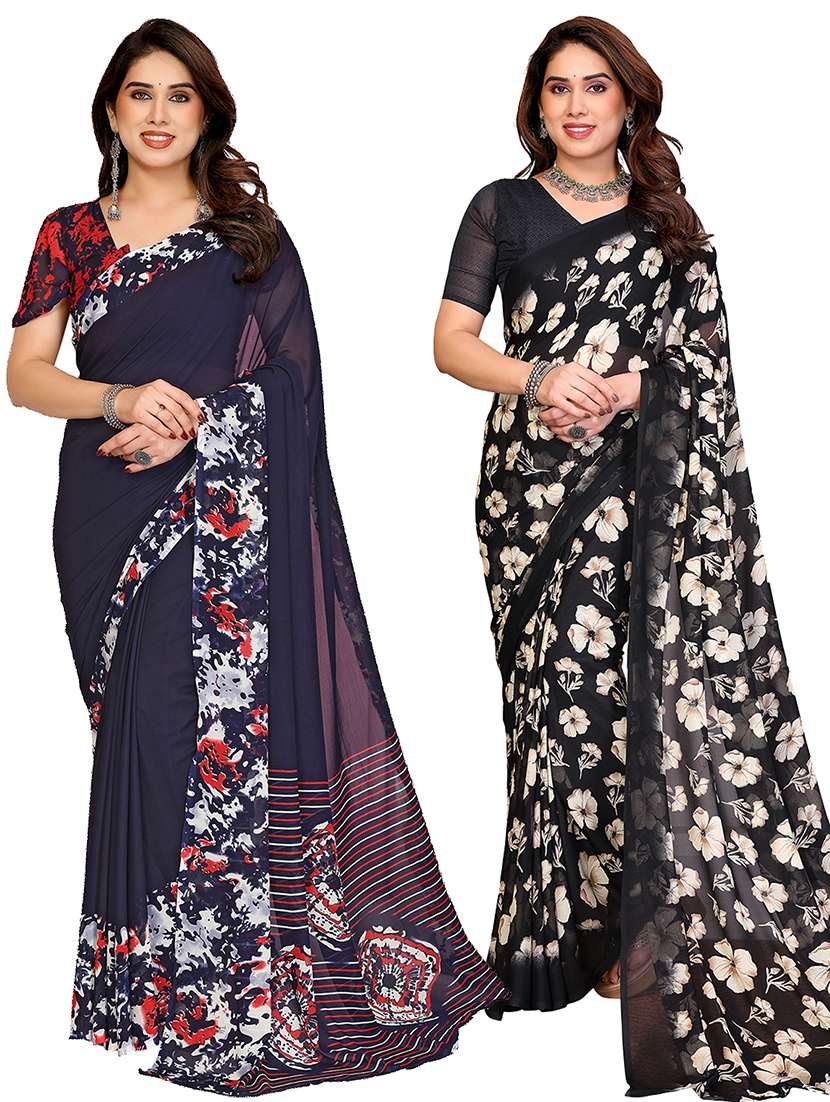 women pack of 2 printed combo saree with blouse