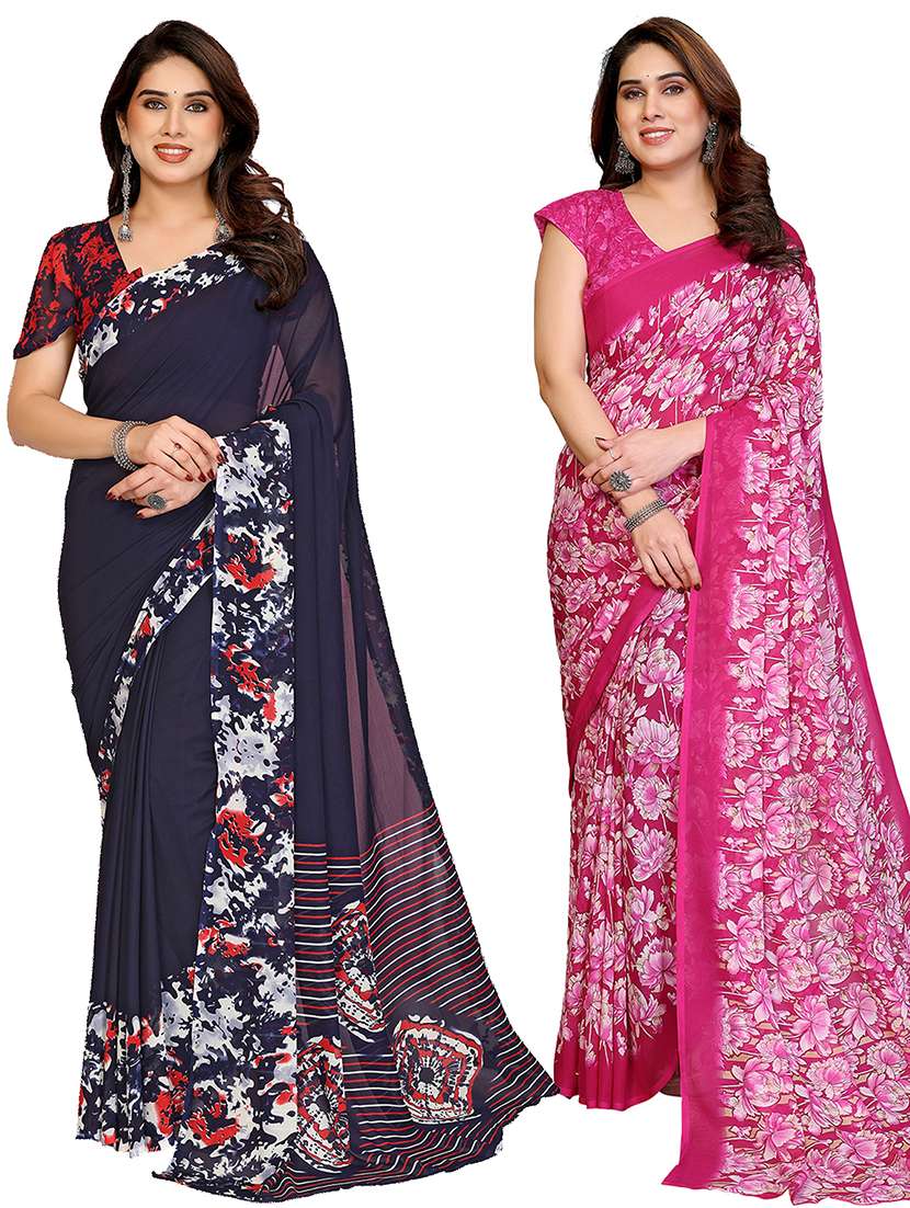 women pack of 2 printed combo saree with blouse