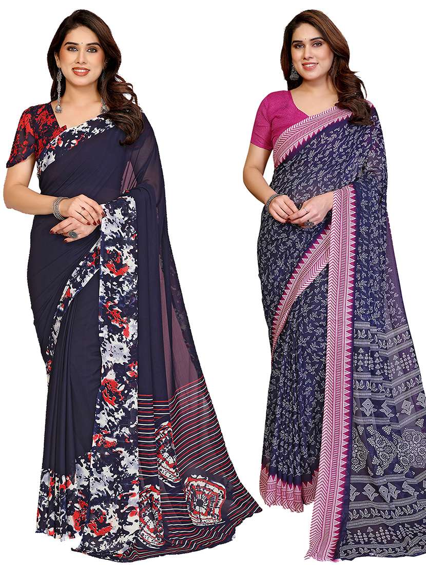 women pack of 2 printed combo saree with blouse