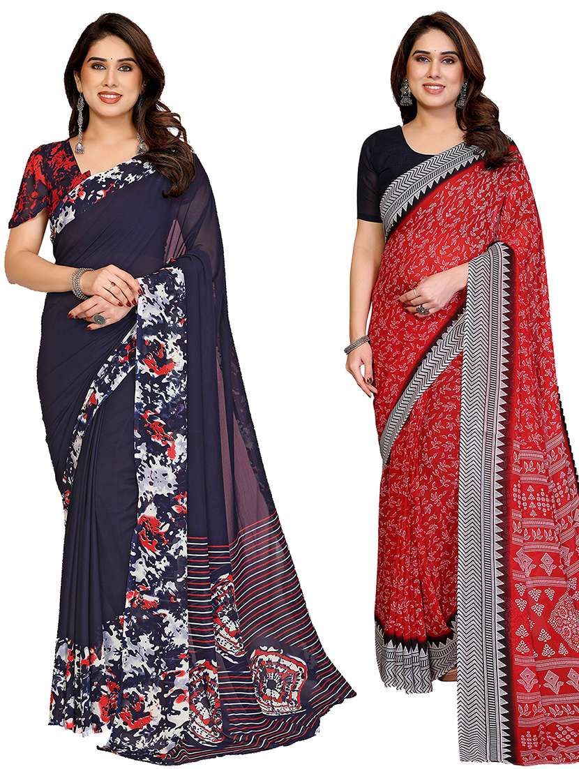 women pack of 2 printed combo saree with blouse