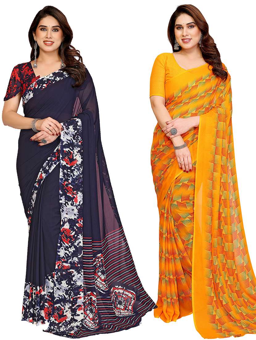 women pack of 2 printed combo saree with blouse
