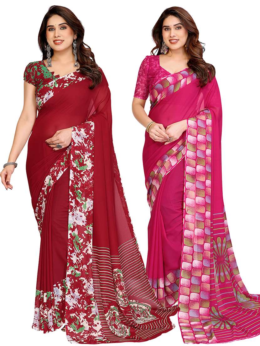 women pack of 2 printed combo saree with blouse
