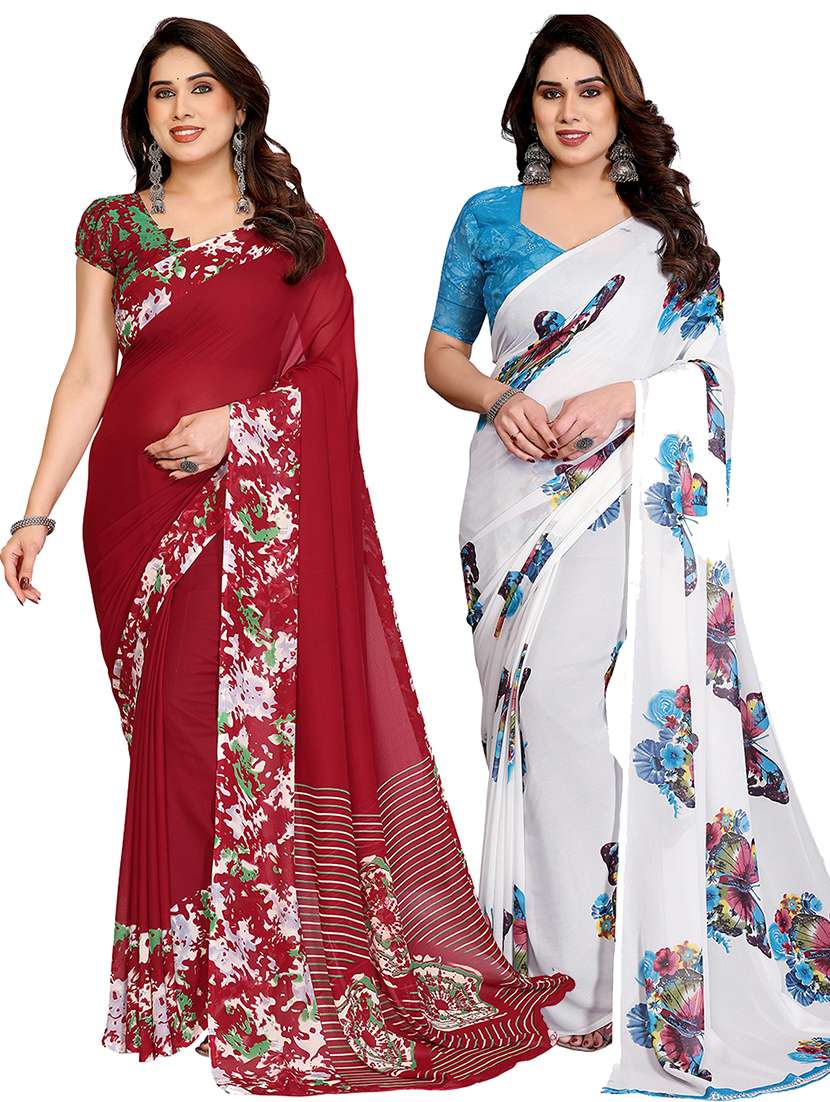 women pack of 2 printed combo saree with blouse