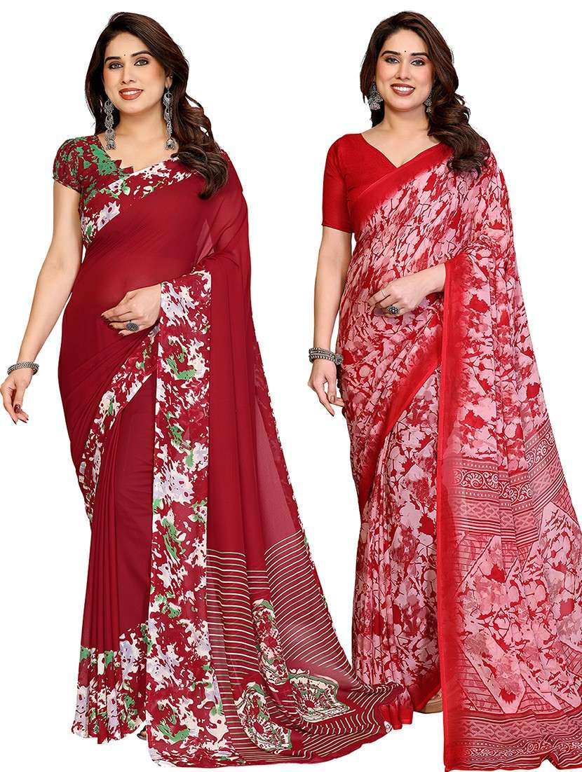 women pack of 2 printed combo saree with blouse