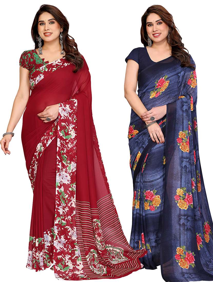 women pack of 2 printed combo saree with blouse