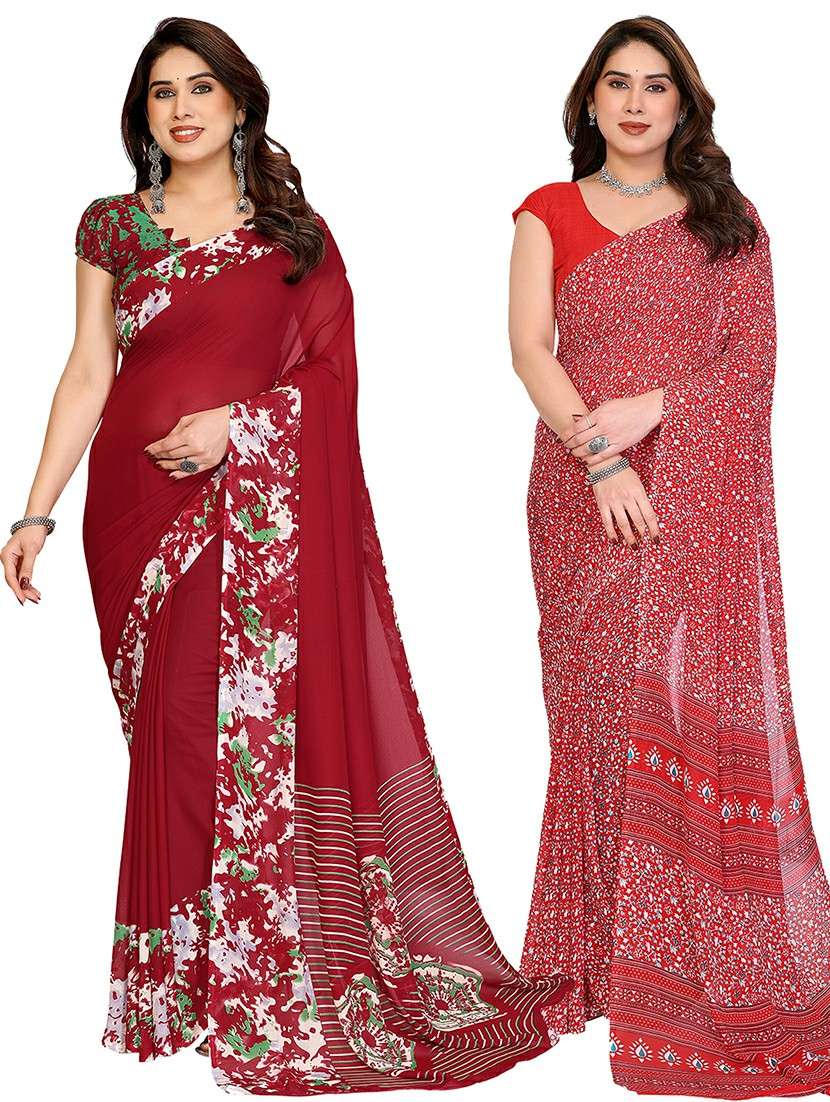 women pack of 2 printed combo saree with blouse