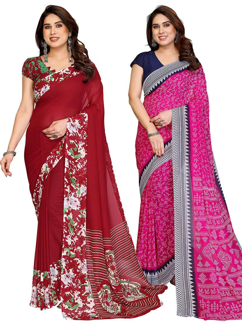 women pack of 2 printed combo saree with blouse