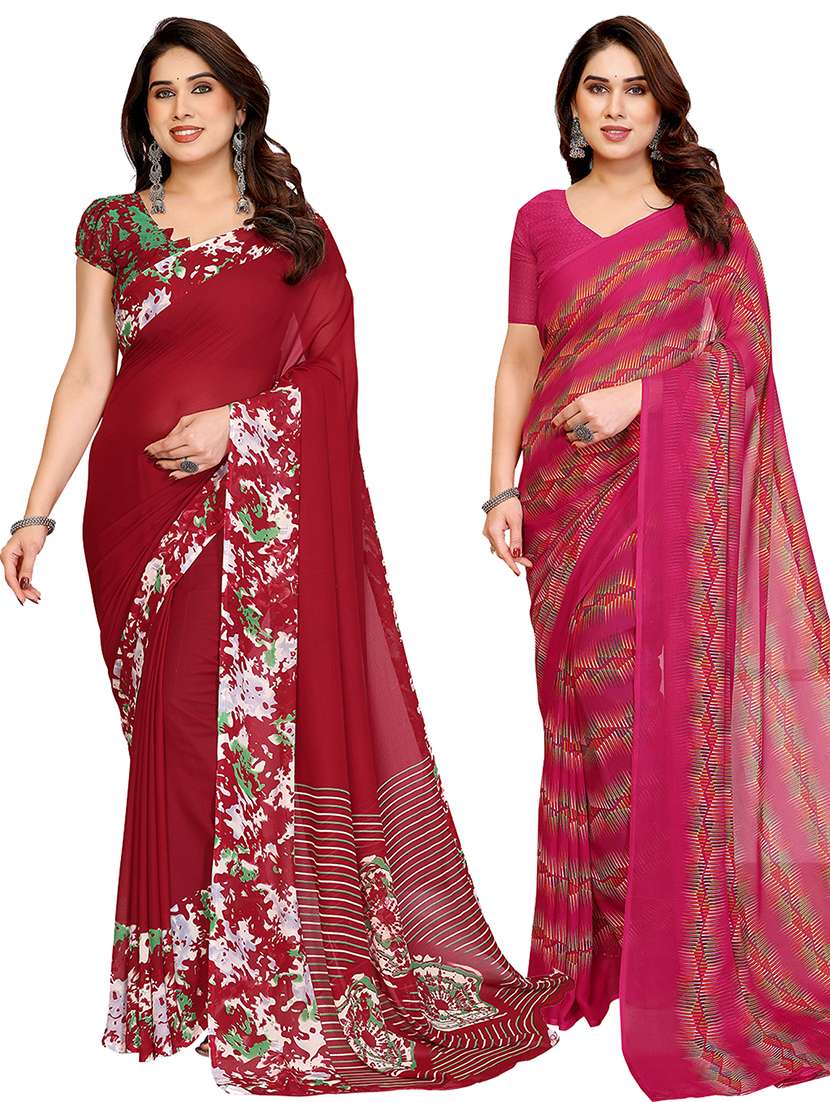 women pack of 2 printed combo saree with blouse