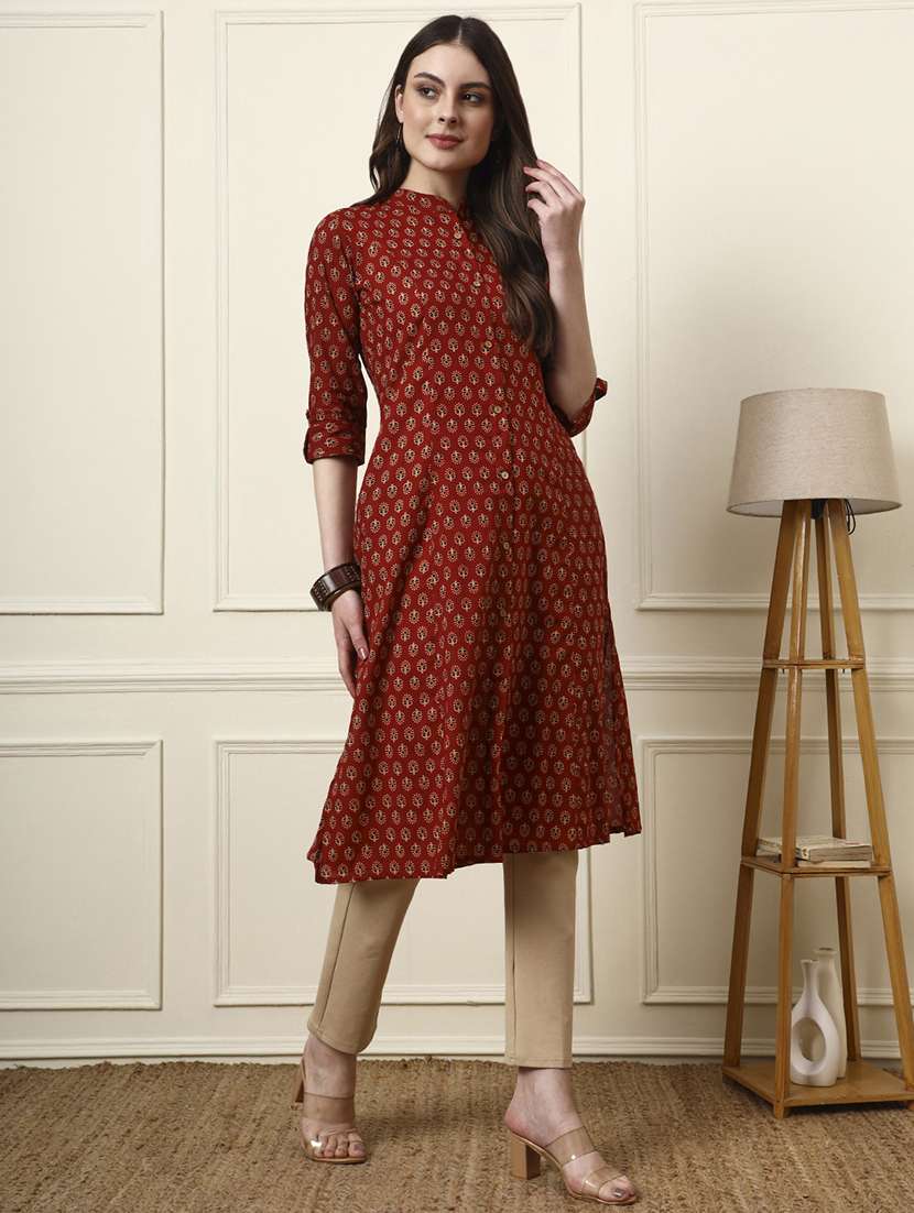 women maroon cotton a-line kurta - 22437129 -  Standard Image - 3