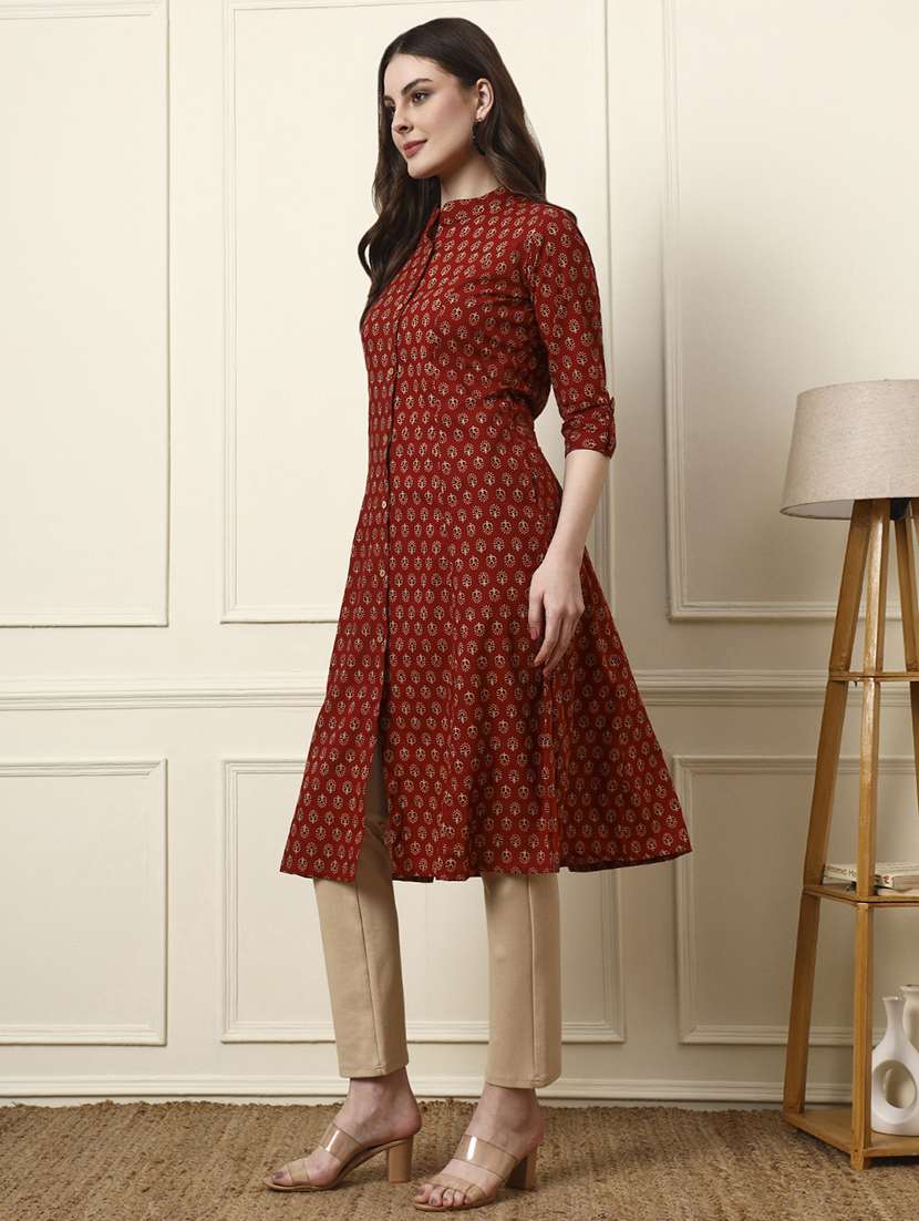 women maroon cotton a-line kurta - 22437129 -  Standard Image - 5