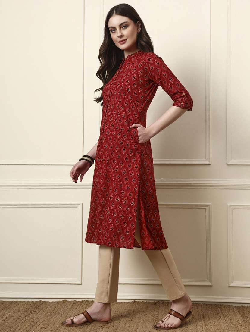 women maroon cotton a-line kurta - 22437131 -  Standard Image - 3
