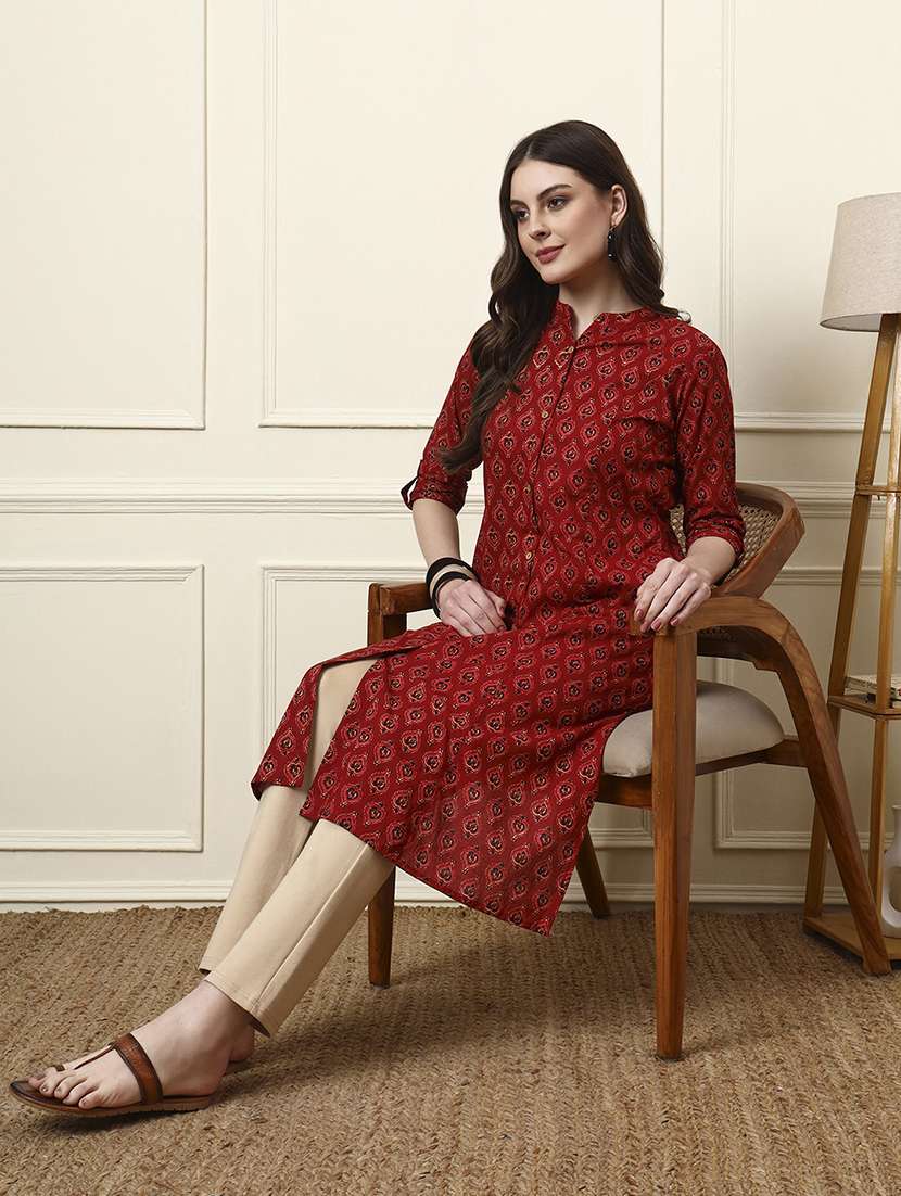 women maroon cotton a-line kurta - 22437131 -  Standard Image - 5