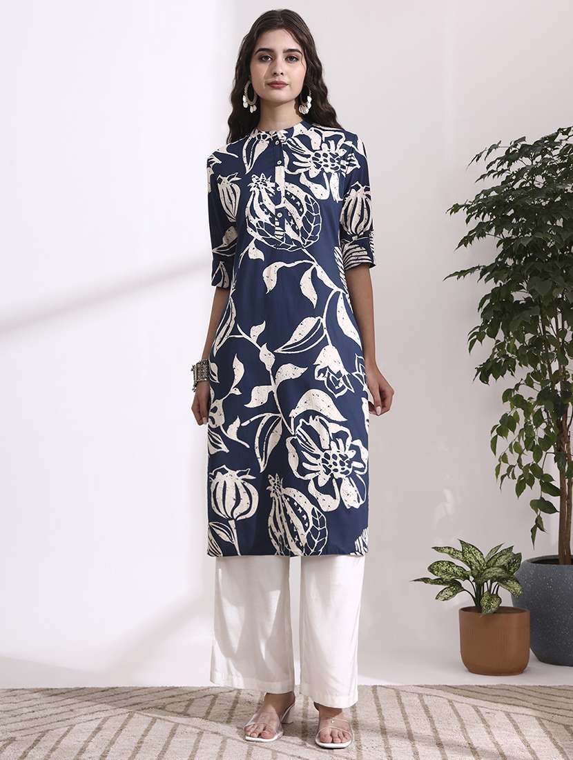 women blue rayon straight kurta - 22437132 -  Standard Image - 3