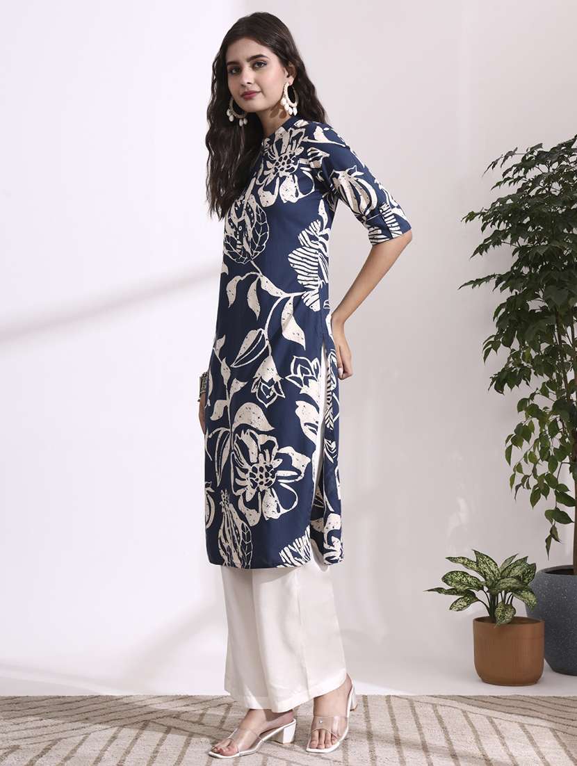 women blue rayon straight kurta - 22437132 -  Standard Image - 5