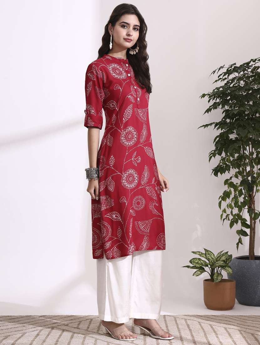 women red rayon straight kurta - 22437133 -  Standard Image - 3
