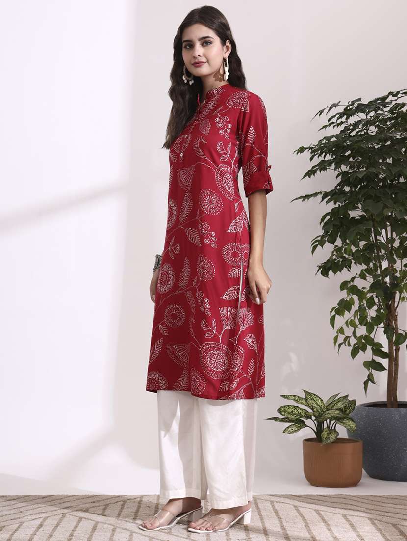 women red rayon straight kurta - 22437133 -  Standard Image - 5