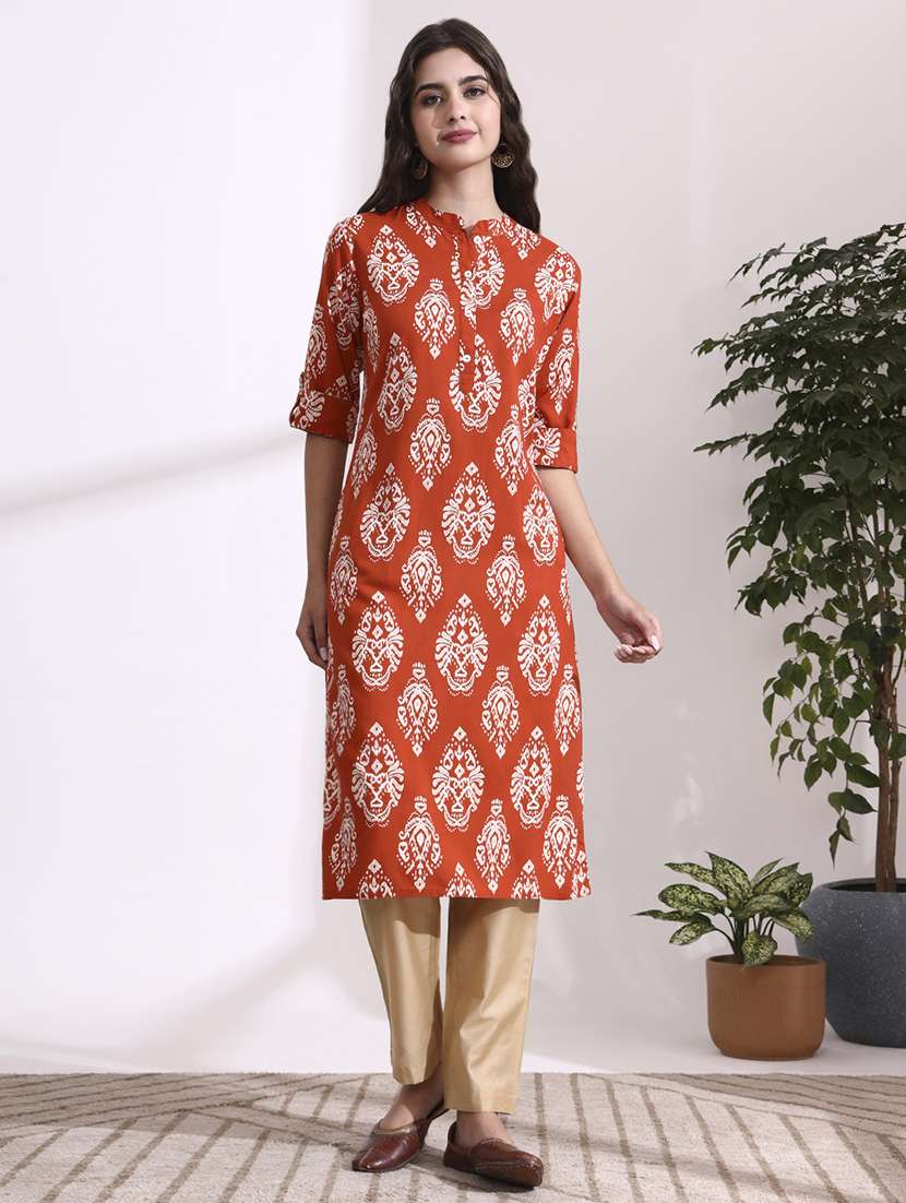 womne orange rayon straight kurta - 22437135 -  Standard Image - 3