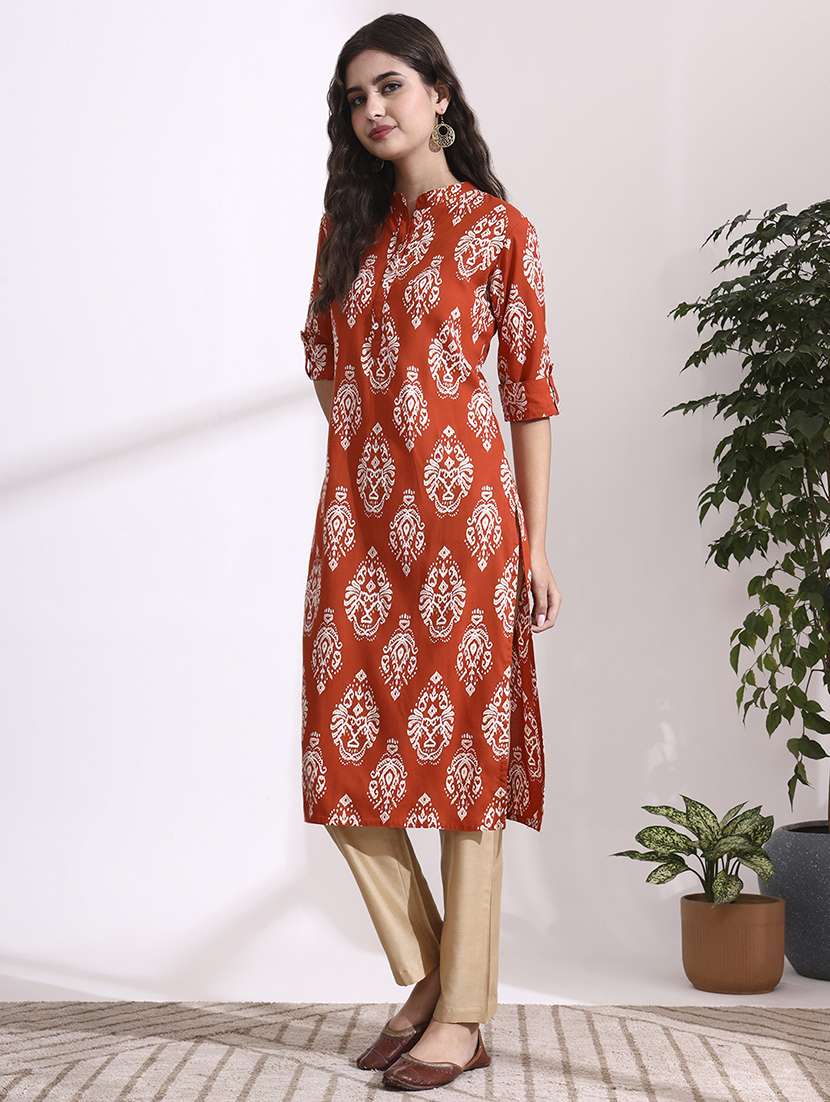 womne orange rayon straight kurta - 22437135 -  Standard Image - 5