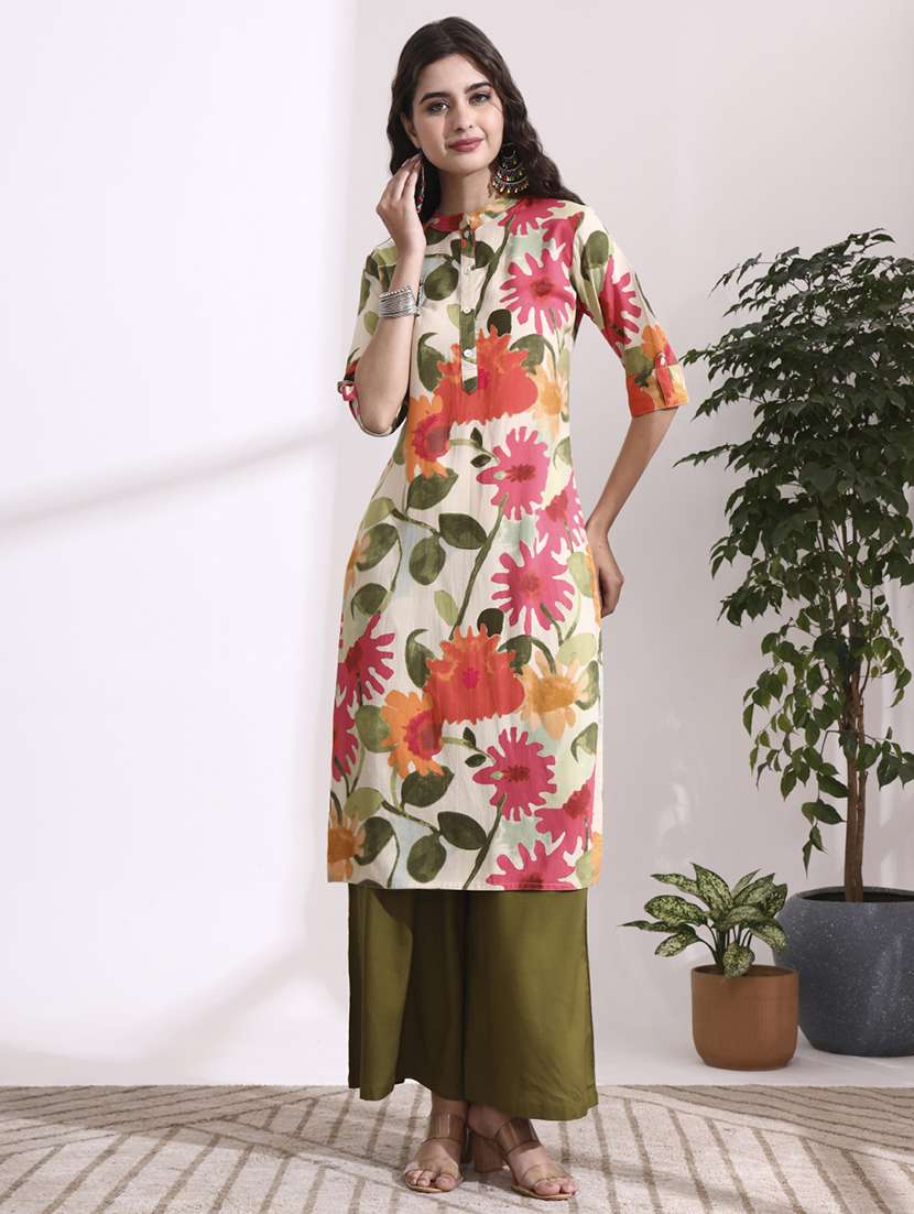 women cream rayon straight kurta - 22437137 -  Standard Image - 3
