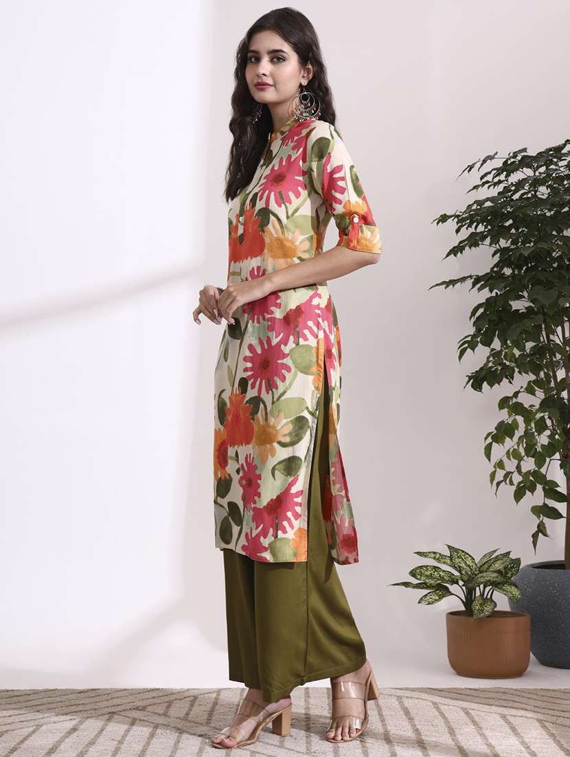 women cream rayon straight kurta - 22437137 -  Standard Image - 5