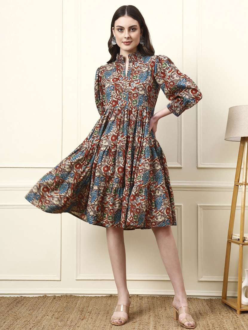 Women Multi Colored Cotton Fit & Flare Dress - 22437138 -  Standard Image - 3