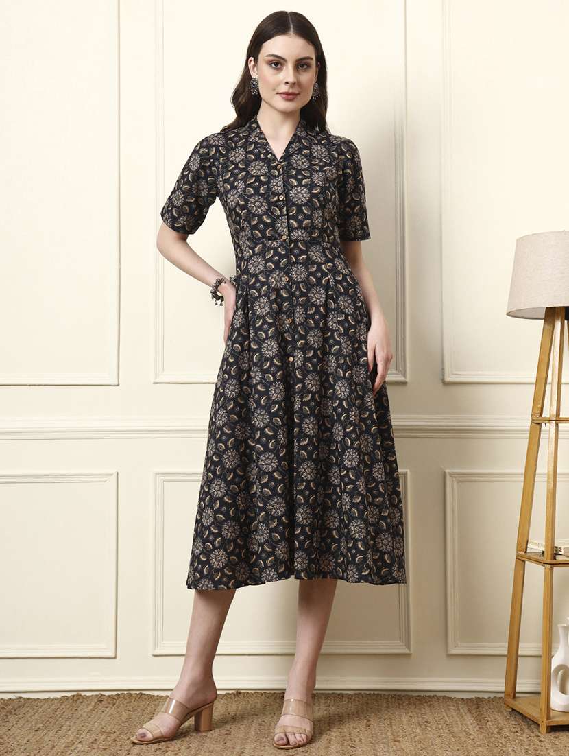 women black cotton fit & flare dress