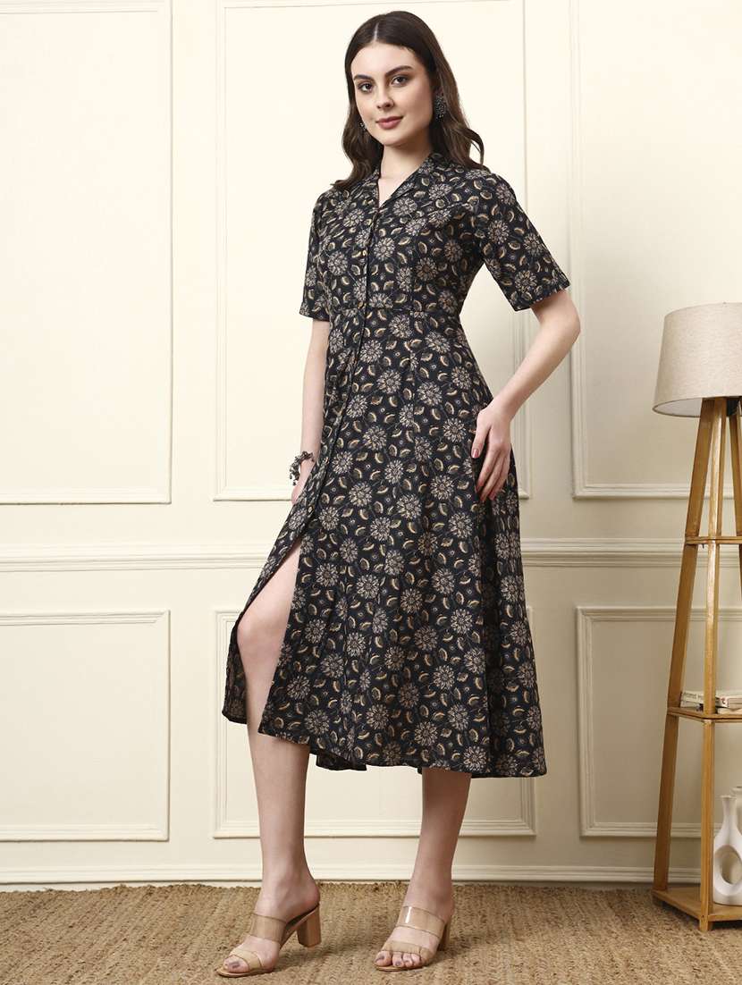 women black cotton fit & flare dress - 22437140 -  Standard Image - 3