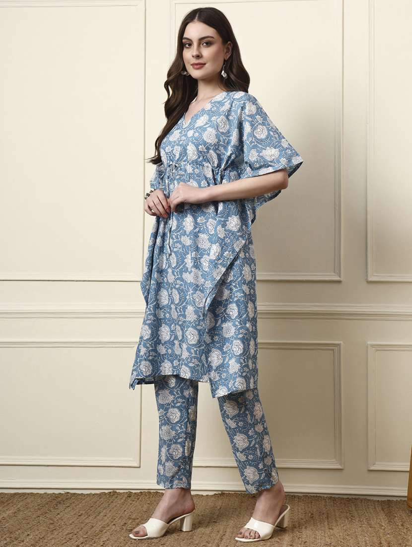 women blue printed cotton top and trouser set - 22437164 -  Standard Image - 3