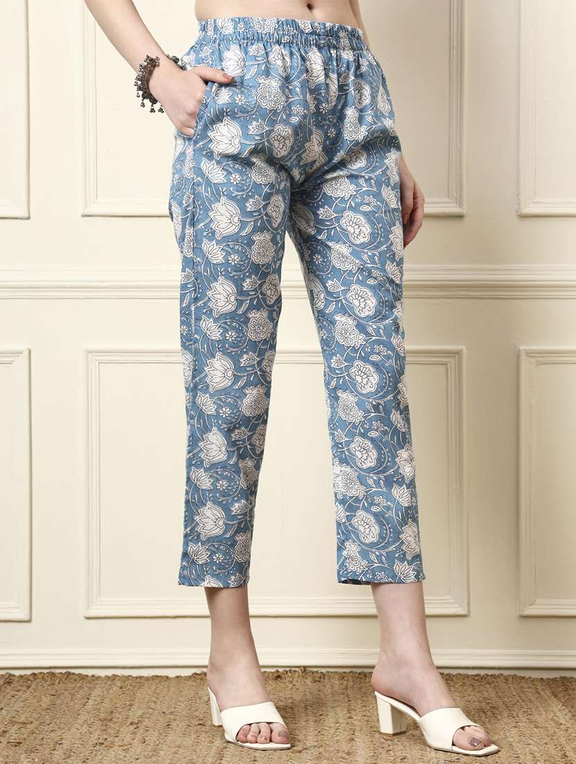 women blue printed cotton top and trouser set - 22437164 -  Standard Image - 5