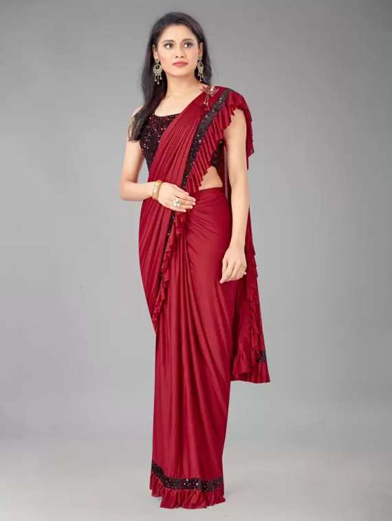 girls maroon ready to wear saree