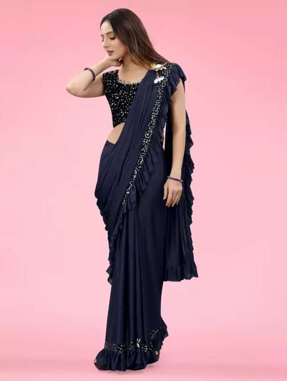 women navy blue ready to wear saree