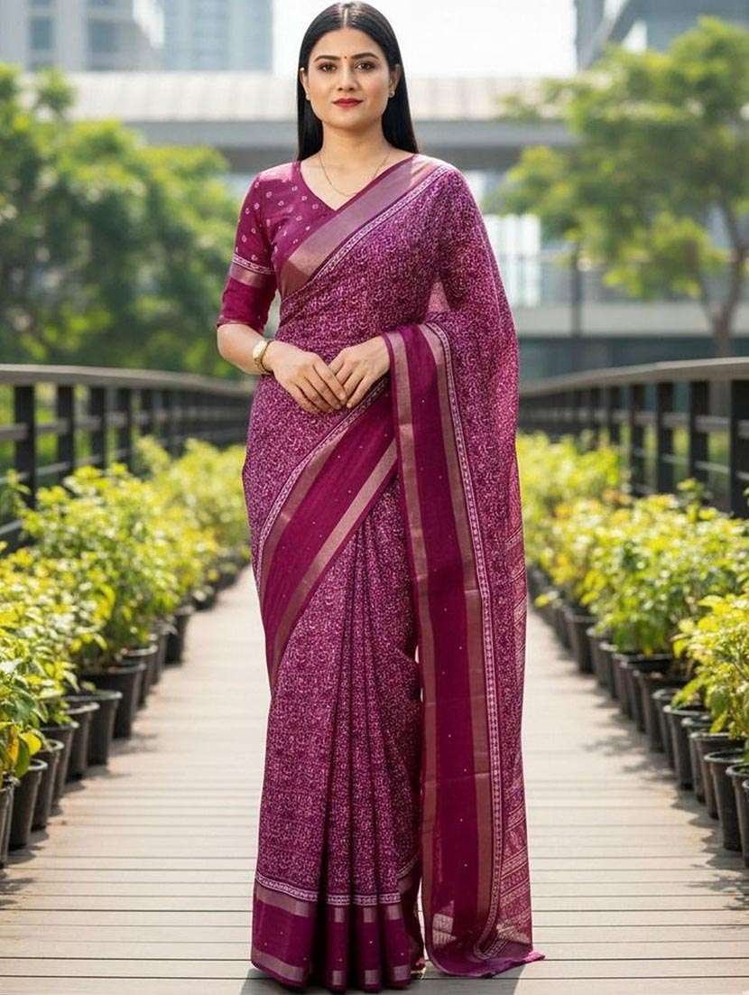 women printed casual wear saree with blouse