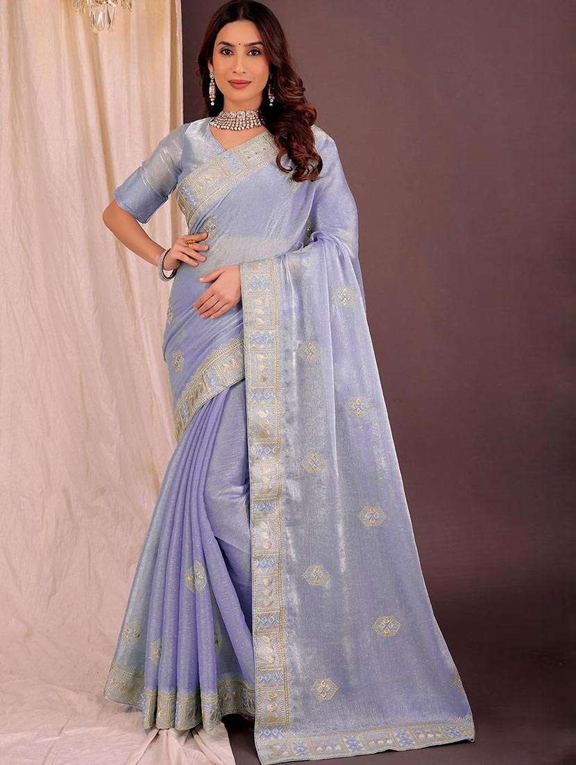 women solid with work embroidered saree with blouse