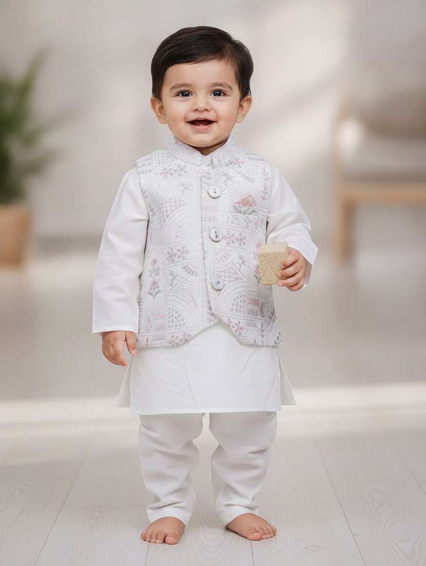 boys embroidered mandarin neck kurta set