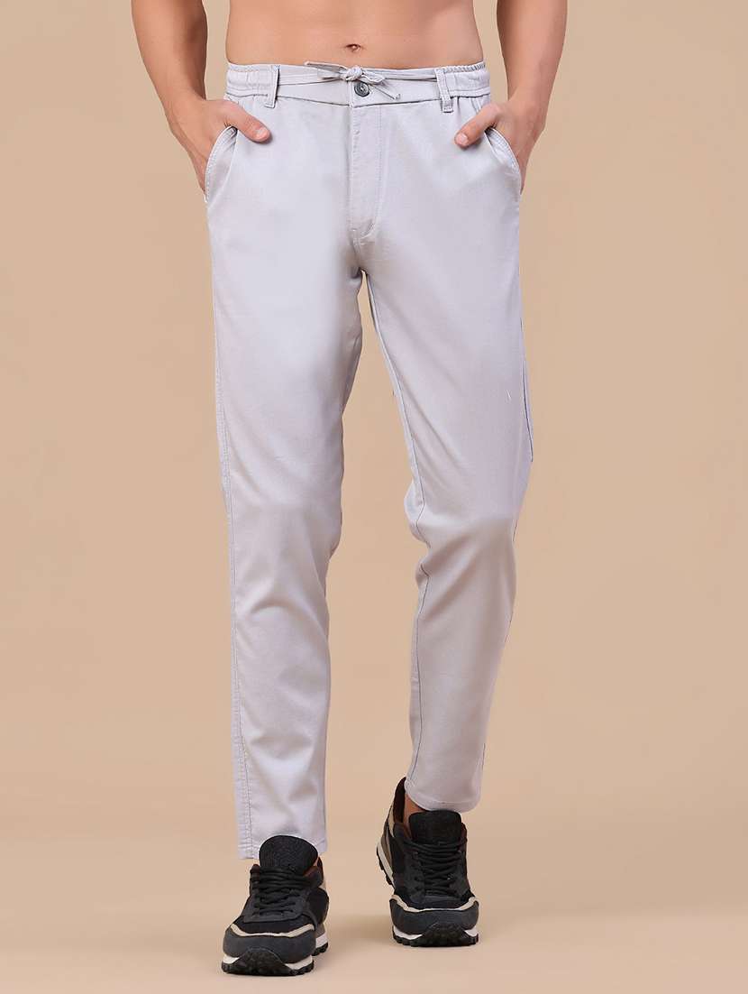 men solid mid rise chinos casual trouser